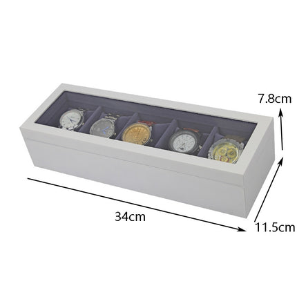 5 Bits Matte Paint Wooden Watch Box Painted Watch Storage Box(White)-garmade.com