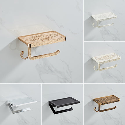 Punch-Free Space Aluminum Kitchen And Toilet Tissue Holder Mobile Phone Rack Roll Paper Holder, Color: Golden-garmade.com