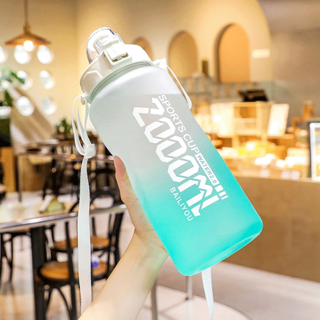 2000ml Frosted Gradient Color Large-Capacity Sports Water Cup Outdoor Portable Straw Water Bottle(Green White)-garmade.com