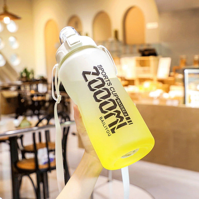 2000ml Frosted Gradient Color Large-Capacity Sports Water Cup Outdoor Portable Straw Water Bottle( Yellow White)-garmade.com