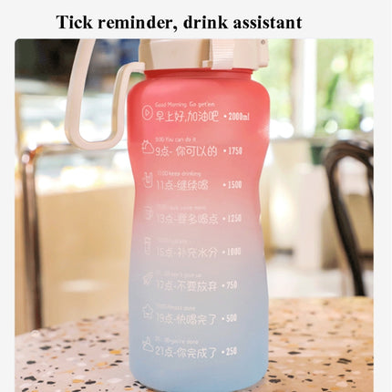 2000ml Frosted Gradient Color Large-Capacity Sports Water Cup Outdoor Portable Straw Water Bottle(Blue White)-garmade.com