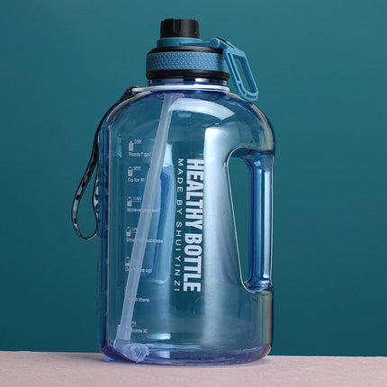 2.2L Large-Capacity Water Cup Sports And Fitness Straw Large Water Bottle Heat-resistant Plastic Barrel(Blue)-garmade.com