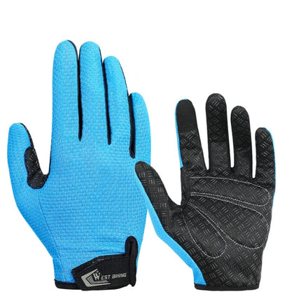 WEST BIKING YP0211223 Full-Finger Gloves For Cycling Shock Absorption Non-Slip Touch Screen Gloves, Size: M(Blue)-garmade.com