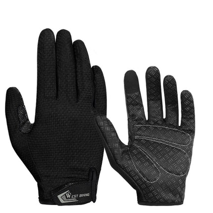 WEST BIKING YP0211223 Full-Finger Gloves For Cycling Shock Absorption Non-Slip Touch Screen Gloves, Size: XL(Black)-garmade.com