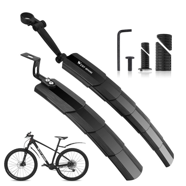 WEST BIKING Mountain Bike Retractable Folding Mudguards(Black)-garmade.com