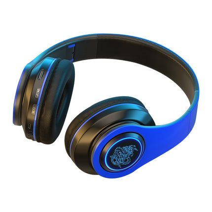 B39 Wireless Bluetooth Headset Subwoofer With Breathing Light Support TF Card(Black Blue)-garmade.com