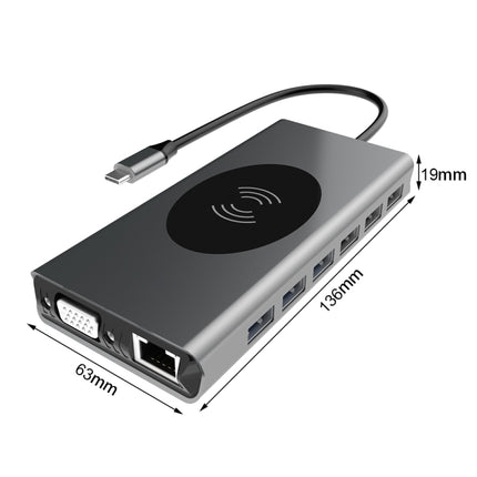 BX15W USB HUB Type-C Docking Station with Wireless Charge Function(15 in 1)-garmade.com