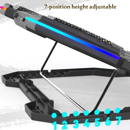 F12 6 Fans USB Semiconductor Computer Radiator Notebook Stand with Phone Holder, Colour: Blue Light-garmade.com