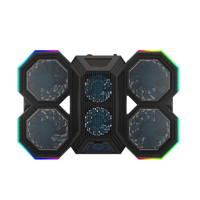 F12 6 Fans USB Semiconductor Computer Radiator Notebook Stand with Phone Holder, Colour: Blue Light + RGB Light-garmade.com