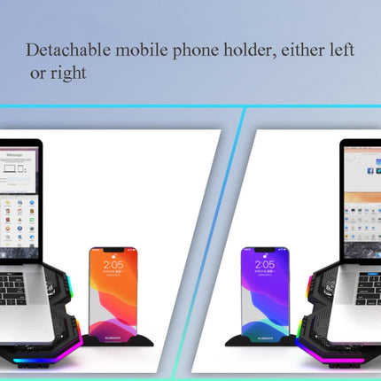 F12 6 Fans USB Semiconductor Computer Radiator Notebook Stand with Phone Holder, Colour: Blue Light + RGB Light-garmade.com