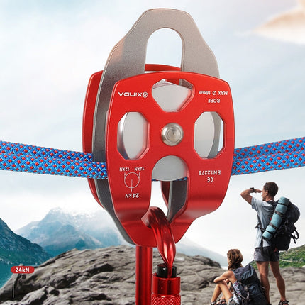 XINDA XD-8613 Outdoor Rock Climbing Jungle Rope Overhead Crossing Side Plate Double Pulley(Black)-garmade.com