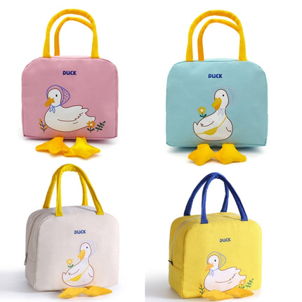 2 PCS Little Yellow Duck Cute Bento Bag Insulation Canvas Lunch Box Bag(Pink)-garmade.com