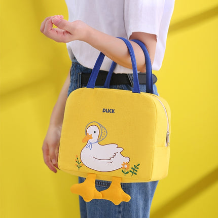 2 PCS Little Yellow Duck Cute Bento Bag Insulation Canvas Lunch Box Bag(Pink)-garmade.com