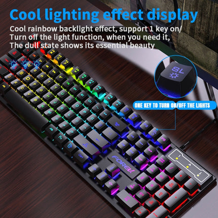 FOREV FV-Q305S Colorful Luminous Wired Spanish Keyboard and Mouse Set(Black)-garmade.com