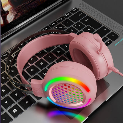 FOREV G99 USB RGBHead-Mounted Wired Headset With Microphone, Style: Standard Version (Colorful Light Pink)-garmade.com