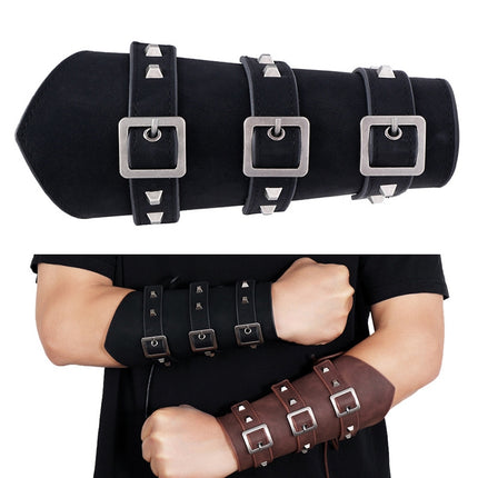 P01994 Men Leather Bracer Personality Punk Riding Arm Guard(Black)-garmade.com