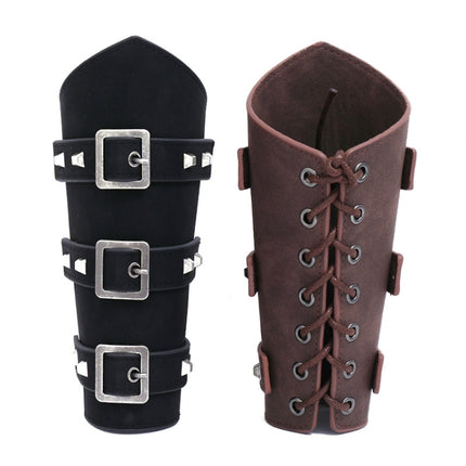 P01994 Men Leather Bracer Personality Punk Riding Arm Guard(Black)-garmade.com