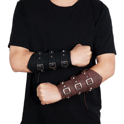 P01994 Men Leather Bracer Personality Punk Riding Arm Guard(Black)-garmade.com