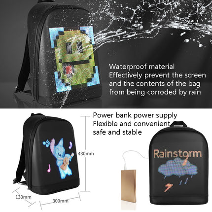 LED Display Backpack Smart Advertising Screen Waterproof PU Backpack, Size: 17 inch(Yellow)-garmade.com