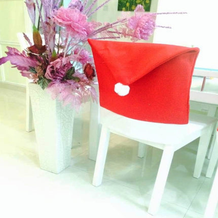 Chair Back Cover Santa Clause Red Hat for Home New Year Decor-garmade.com