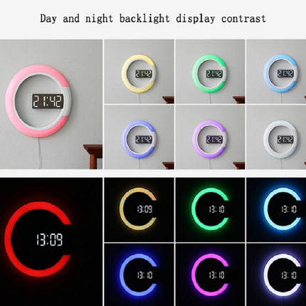 LED Mirror Hollow Wall Clock 7-color Switch Electronic Digital Display Wall Clock(White)-garmade.com