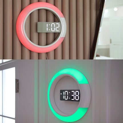 LED Mirror Hollow Wall Clock 7-color Switch Electronic Digital Display Wall Clock(White)-garmade.com