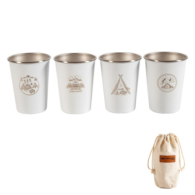 4 PCS / Set Outdoor Picnic Stainless Steel Cup With Storage Bag (White)-garmade.com