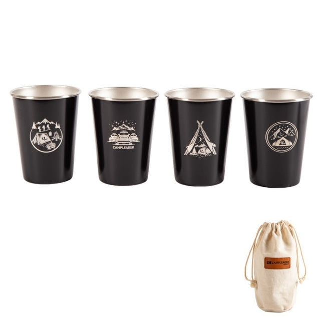 4 PCS / Set Outdoor Picnic Stainless Steel Cup With Storage Bag (Black)-garmade.com