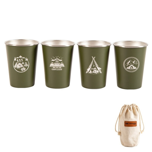 4 PCS / Set Outdoor Picnic Stainless Steel Cup With Storage Bag (Army Green)-garmade.com