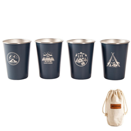 4 PCS / Set Outdoor Picnic Stainless Steel Cup With Storage Bag (Dark Blue)-garmade.com
