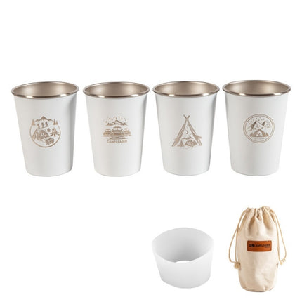 4 PCS / Set Outdoor Picnic Stainless Steel Cup With Storage Bag+Silicone Holder (White)-garmade.com