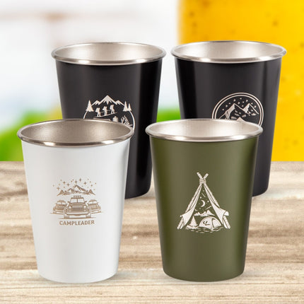 4 PCS / Set Outdoor Picnic Stainless Steel Cup With Storage Bag+Silicone Holder (Army Green)-garmade.com