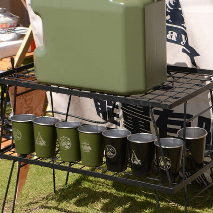 4 PCS / Set Outdoor Picnic Stainless Steel Cup With Storage Bag+Silicone Holder (Army Green)-garmade.com