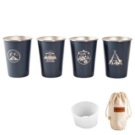 4 PCS / Set Outdoor Picnic Stainless Steel Cup With Storage Bag+Silicone Holder (Dark Blue)-garmade.com