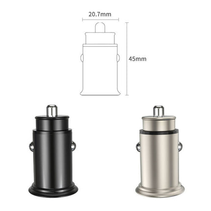 SC-H03-30W SC-H03-30W 12V / 1.5A QC3.0 Dual USB Mini Zinc Alloy Fast Charging Car Charger(Silver)-garmade.com