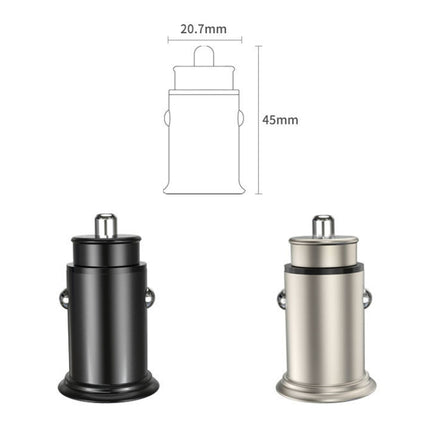 SC-H03-30W SC-H03-30W 12V / 1.5A QC3.0 Dual USB Mini Zinc Alloy Fast Charging Car Charger(Black)-garmade.com