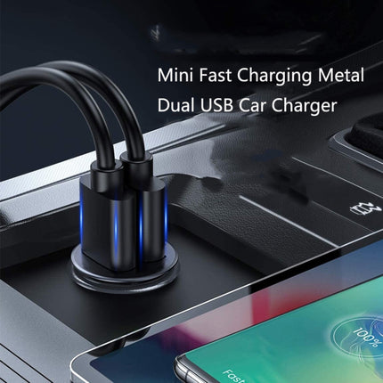 SC-H03-30W SC-H03-30W 12V / 1.5A QC3.0 Dual USB Mini Zinc Alloy Fast Charging Car Charger(Black)-garmade.com