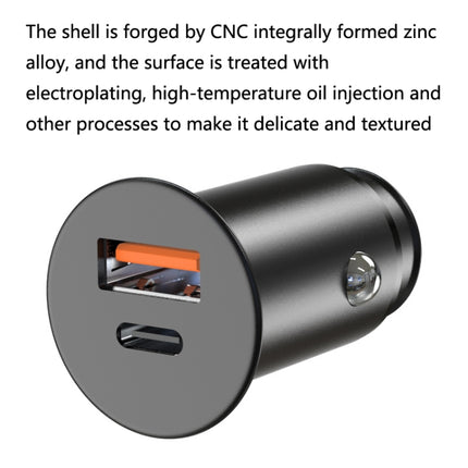 SC-G03 30W PD 3.0 USB-C / Type-C + QC 3.0 USB Mini Zinc Alloy Fast Charging Car Charger(Black)-garmade.com