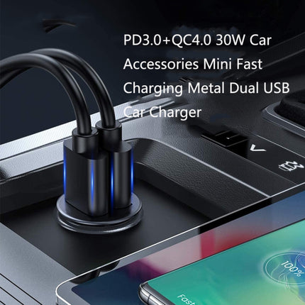 SC-G03 30W PD 3.0 USB-C / Type-C + QC 3.0 USB Mini Zinc Alloy Fast Charging Car Charger(Black)-garmade.com