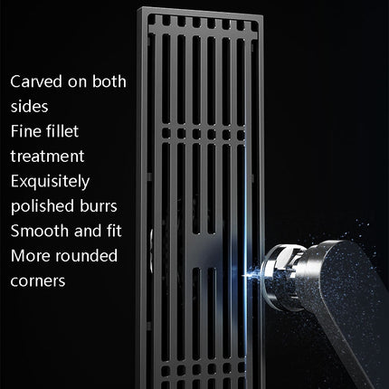 8x30cm Large Displacement Deodorant Straight Rectangular All Copper Floor Drain(Black)-garmade.com