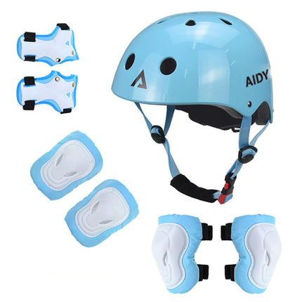 AIDY 7 In 1 Children Roller Skating Sports Protective Gear Set(Bright Blue)-garmade.com