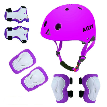 AIDY 7 In 1 Children Roller Skating Sports Protective Gear Set(Dumb Purple)-garmade.com