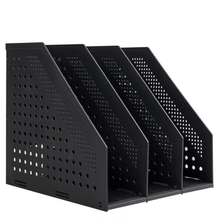 Deli 78995 Three-Compartment File Rack Foldable Desktop Storage Book Stand(Dark Gray)-garmade.com