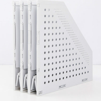 Deli 78995 Three-Compartment File Rack Foldable Desktop Storage Book Stand(Light Gray)-garmade.com