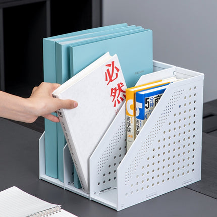 Deli 78995 Three-Compartment File Rack Foldable Desktop Storage Book Stand(Light Gray)-garmade.com