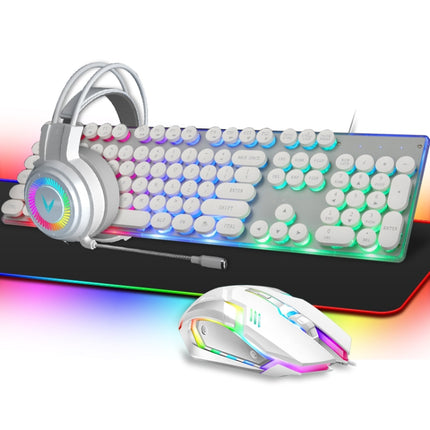 PANTSAN LD-145 4 in 1 Luminous Punk Gaming Keyboard + Mouse + Headphones + Mouse Pad Set(White)-garmade.com