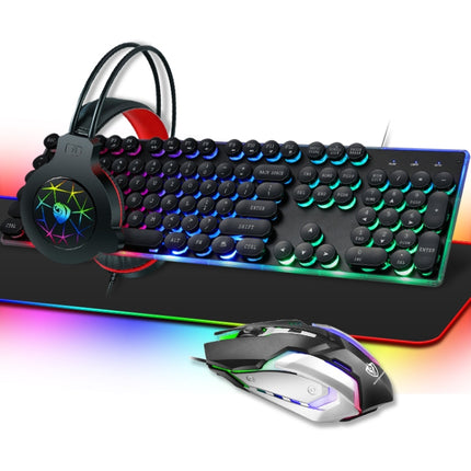 PANTSAN LD-145 4 in 1 Luminous Punk Gaming Keyboard + Mouse + Headphones + Mouse Pad Set(Black)-garmade.com