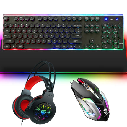 PANTSAN LD-145 4 in 1 Luminous Punk Gaming Keyboard + Mouse + Headphones + Mouse Pad Set(Black)-garmade.com