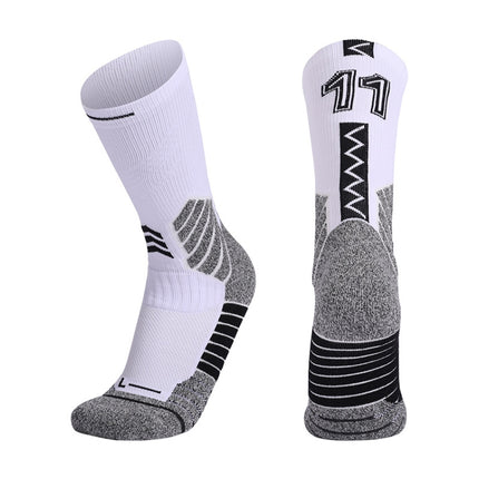 Men Terry Non-Slip Mid-Tube Sports Socks Basketball Socks, Size: Adult Free Size(NO.11 White Black)-garmade.com