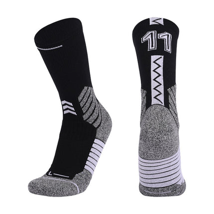 Men Terry Non-Slip Mid-Tube Sports Socks Basketball Socks, Size: Adult Free Size(NO. 11 Black and White)-garmade.com